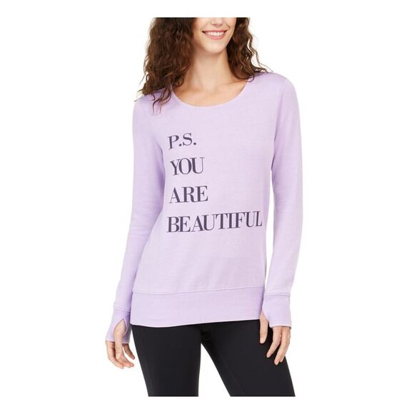 IDEOLOGY Tops - IDEOLOGY Womens Purple Cut Out  Low Back Long Sleeve Jewel Neck Evening Top L